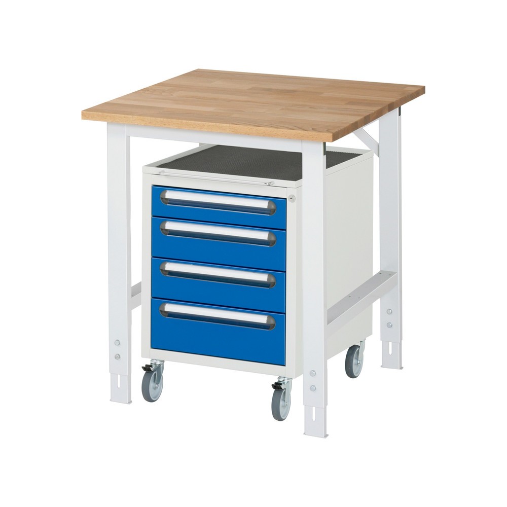 Produktabbildung Nr. 1: RAU Werkstatt-Set TOM 2-teilig, mit Werktisch, HxBxT 760-1.080 x 750 x 800 mm, Arbeitsplatte Buche-Massiv, zzgl. Roll-Container mit 3 Schubladen, HxBxT 690 x 480 x 600 mm