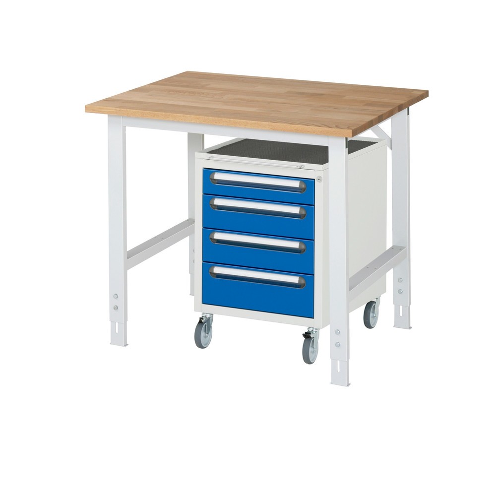 Produktabbildung Nr. 1: RAU Werkstatt-Set TOM 2-teilig, mit Werktisch, HxBxT 760-1.080 x 1.000 x 800 mm, Arbeitsplatte Buche-Massiv, zzgl. Roll-Container mit 3 Schubladen, HxBxT 690 x 480 x 600 mm