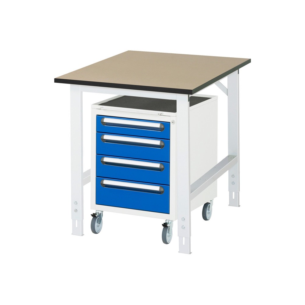Produktabbildung Nr. 1: RAU Werkstatt-Set TOM 2-teilig, mit Werktisch, HxBxT 760-1.080 x 750 x 1.000 mm, MDF Arbeitsplatte, zzgl. Roll-Container mit 3 Schubladen, HxBxT 690 x 480 x 600 mm