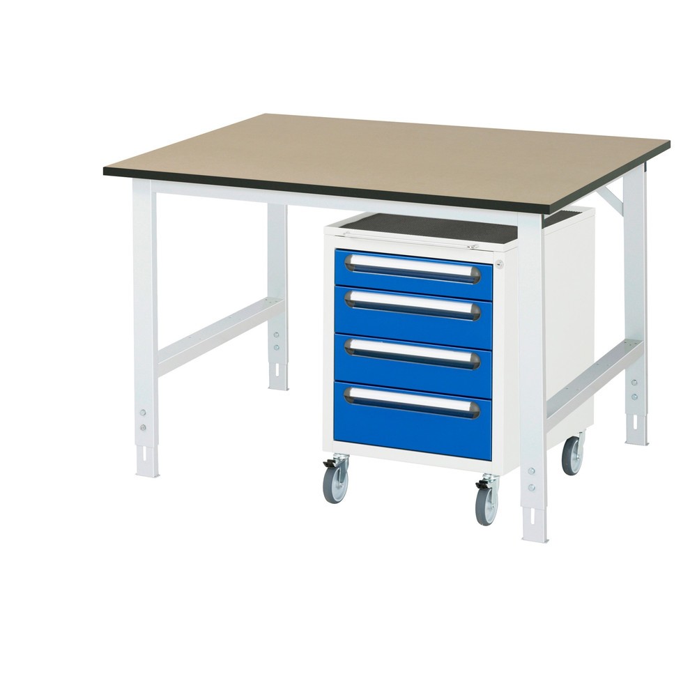 Produktabbildung Nr. 1: RAU Werkstatt-Set TOM 2-teilig, mit Werktisch, HxBxT 760-1.080 x 1.250 x 1.000 mm, MDF Arbeitsplatte, zzgl. Roll-Container mit 3 Schubladen, HxBxT 690 x 480 x 600 mm