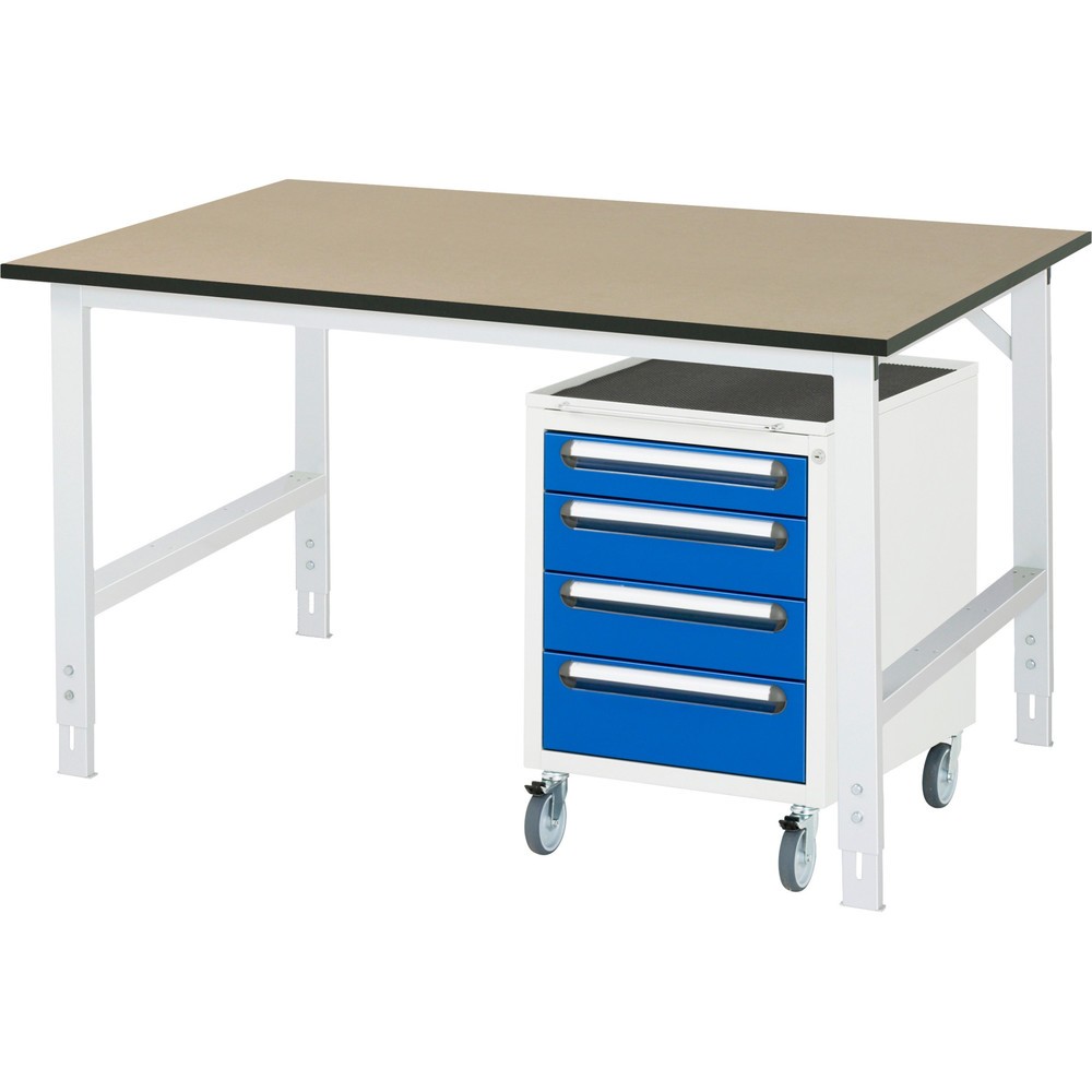 Produktabbildung Nr. 1: RAU Werkstatt-Set TOM 2-teilig, mit Werktisch, HxBxT 760-1.080 x 1.500 x 1.000 mm, MDF Arbeitsplatte, zzgl. Roll-Container mit 3 Schubladen, HxBxT 690 x 480 x 600 mm