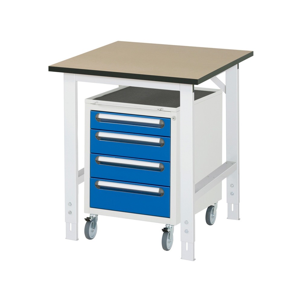 Produktabbildung Nr. 1: RAU Werkstatt-Set TOM 2-teilig, mit Werktisch, HxBxT 760-1.080 x 750 x 800 mm, MDF Arbeitsplatte, zzgl. Roll-Container mit 3 Schubladen, HxBxT 690 x 480 x 600 mm