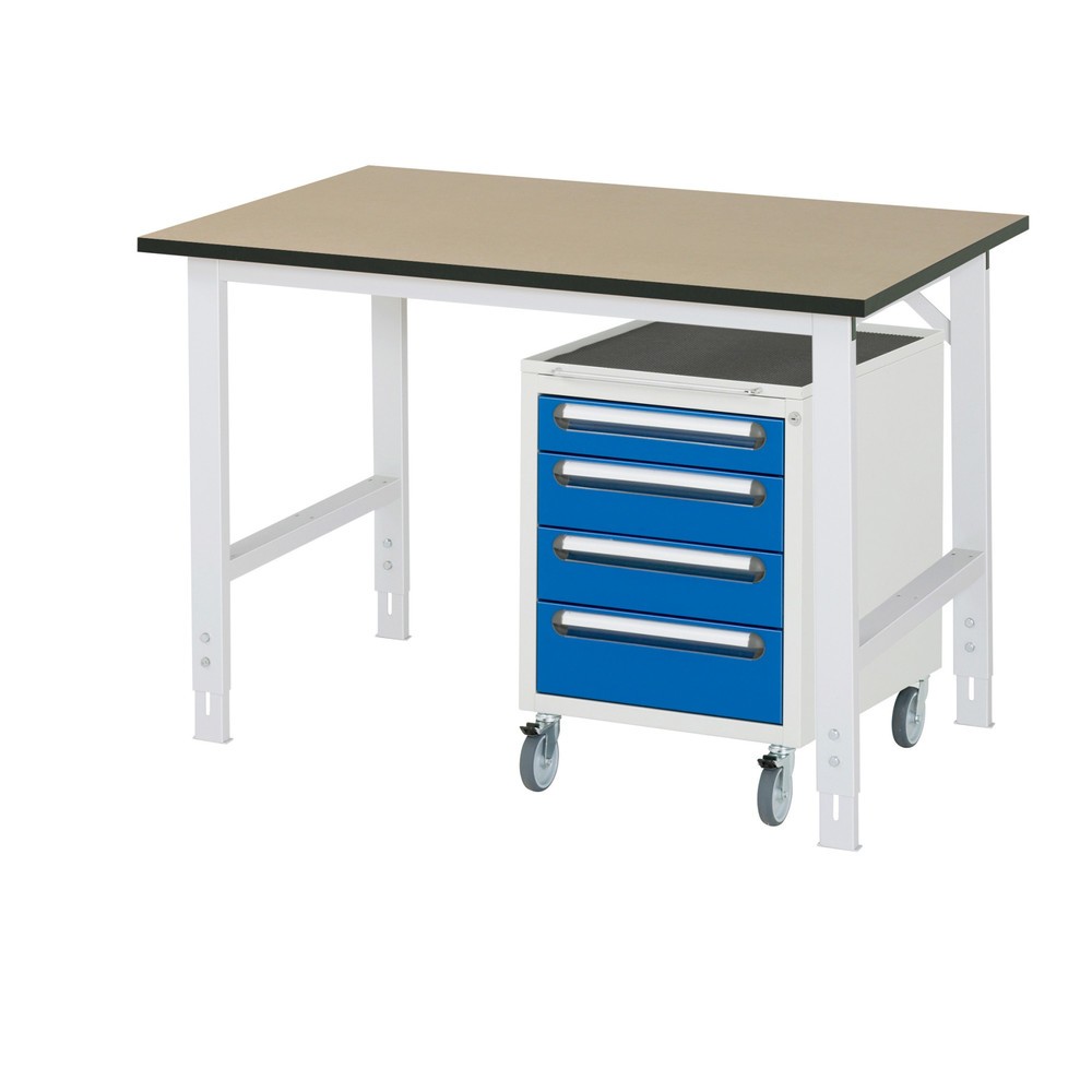 Produktabbildung Nr. 1: RAU Werkstatt-Set TOM 2-teilig, mit Werktisch, HxBxT 760-1.080 x 1.250 x 800 mm, MDF Arbeitsplatte, zzgl. Roll-Container mit 3 Schubladen, HxBxT 690 x 480 x 600 mm