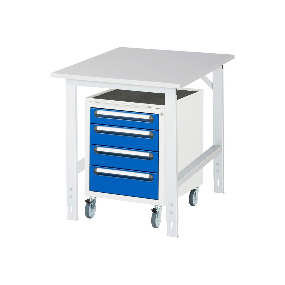 Produktabbildung Nr. 1: RAU Werkstatt-Set TOM 2-teilig, mit Werktisch, HxBxT 760-1.080 x 750 x 1.000 mm, Arbeitsplatte Melamin-Belag, zzgl. Roll-Container mit 3 Schubladen, HxBxT 690 x 480 x 600 mm