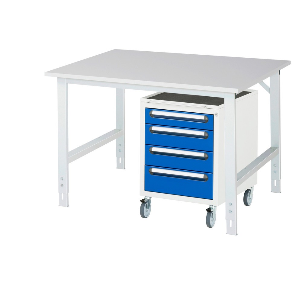 Produktabbildung Nr. 1: RAU Werkstatt-Set TOM 2-teilig, mit Werktisch, HxBxT 760-1.080 x 1.250 x 1.000 mm, Arbeitsplatte Melamin-Belag, zzgl. Roll-Container mit 3 Schubladen, HxBxT 690 x 480 x 600 mm