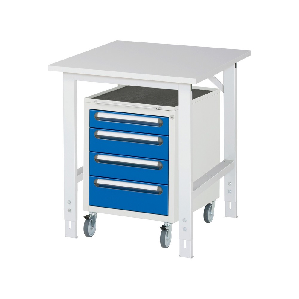 Produktabbildung Nr. 1: RAU Werkstatt-Set TOM 2-teilig, mit Werktisch, HxBxT 760-1.080 x 750 x 800 mm, Arbeitsplatte Melamin-Belag, zzgl. Roll-Container mit 3 Schubladen, HxBxT 690 x 480 x 600 mm