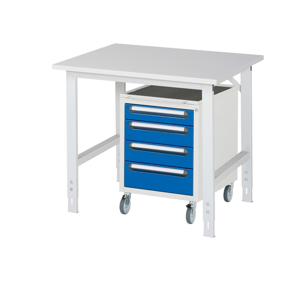 Produktabbildung Nr. 1: RAU Werkstatt-Set TOM 2-teilig, mit Werktisch, HxBxT 760-1.080 x 1.000 x 800 mm, Arbeitsplatte Melamin-Belag, zzgl. Roll-Container mit 3 Schubladen, HxBxT 690 x 480 x 600 mm