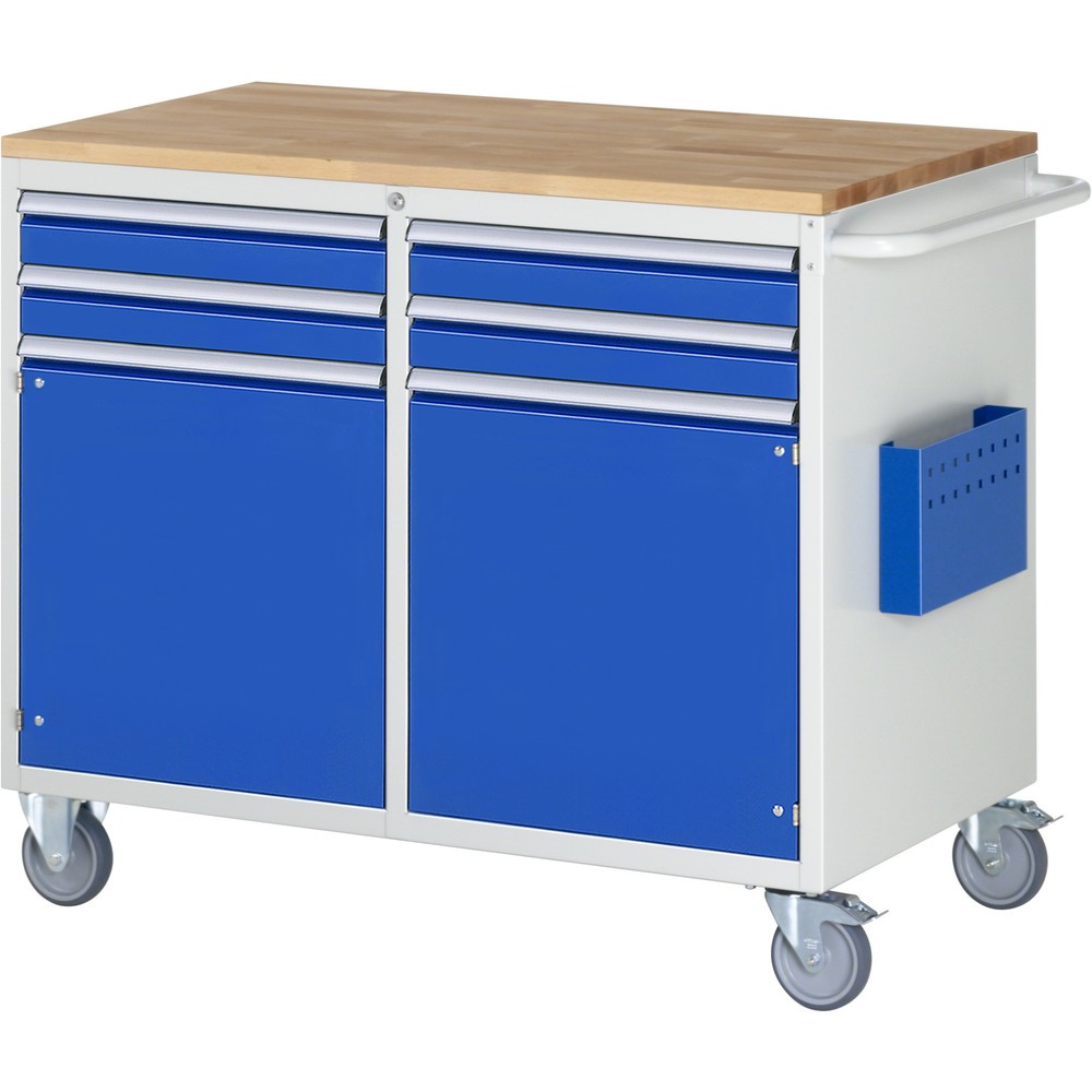 Produktabbildung Nr. 1: RAU Werkstattwagen Serie 7000, HxBxT 975 x 1.145 x 650 mm, 2 Flügeltüren, 4 x 100%-Auszug-Schubladen 4 x 90 mm, Arbeitsplatte Buche, ErgoScript®