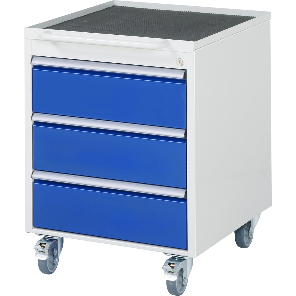 Produktabbildung: RAU Werkstattwagen Serie 7000, HxBxT 745 x 580 x 650 mm, Schiebebügel frontal, 3 Schubladen 3 x 180 mm, Arbeitsplatte Metall