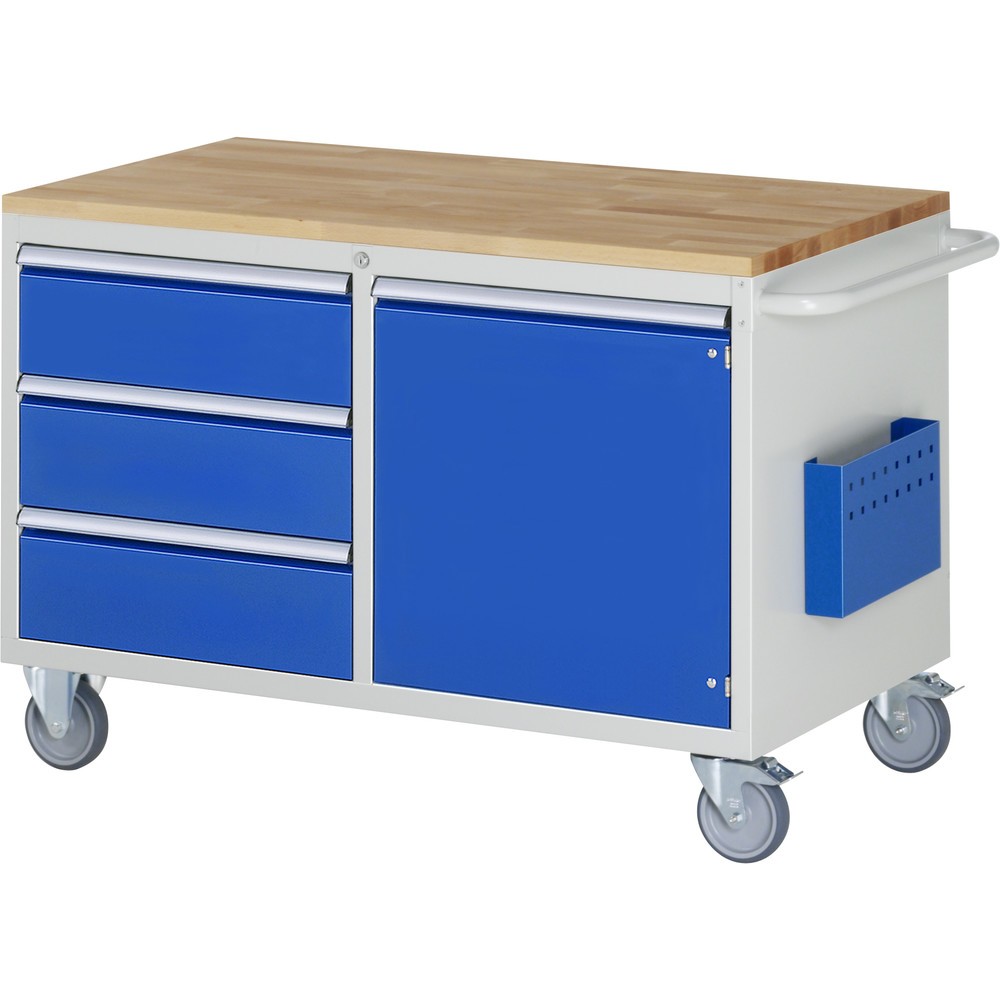 Produktabbildung Nr. 1: RAU Werkstattwagen Serie 7000, HxBxT 795 x 1.145 x 650 mm, 1 Flügeltür, 3 x 90%-Auszug-Schubladen 3 x 180 mm, Arbeitsplatte Buche, ErgoScript®