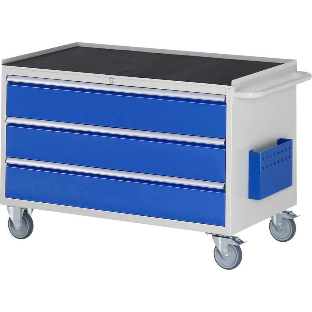 Produktabbildung: RAU Werkstattwagen Serie 7000, HxBxT 795 x 1.145 x 650 mm, 3 x 90%-Auszug-Schubladen 3 x 180 mm, Arbeitsplatte Metall