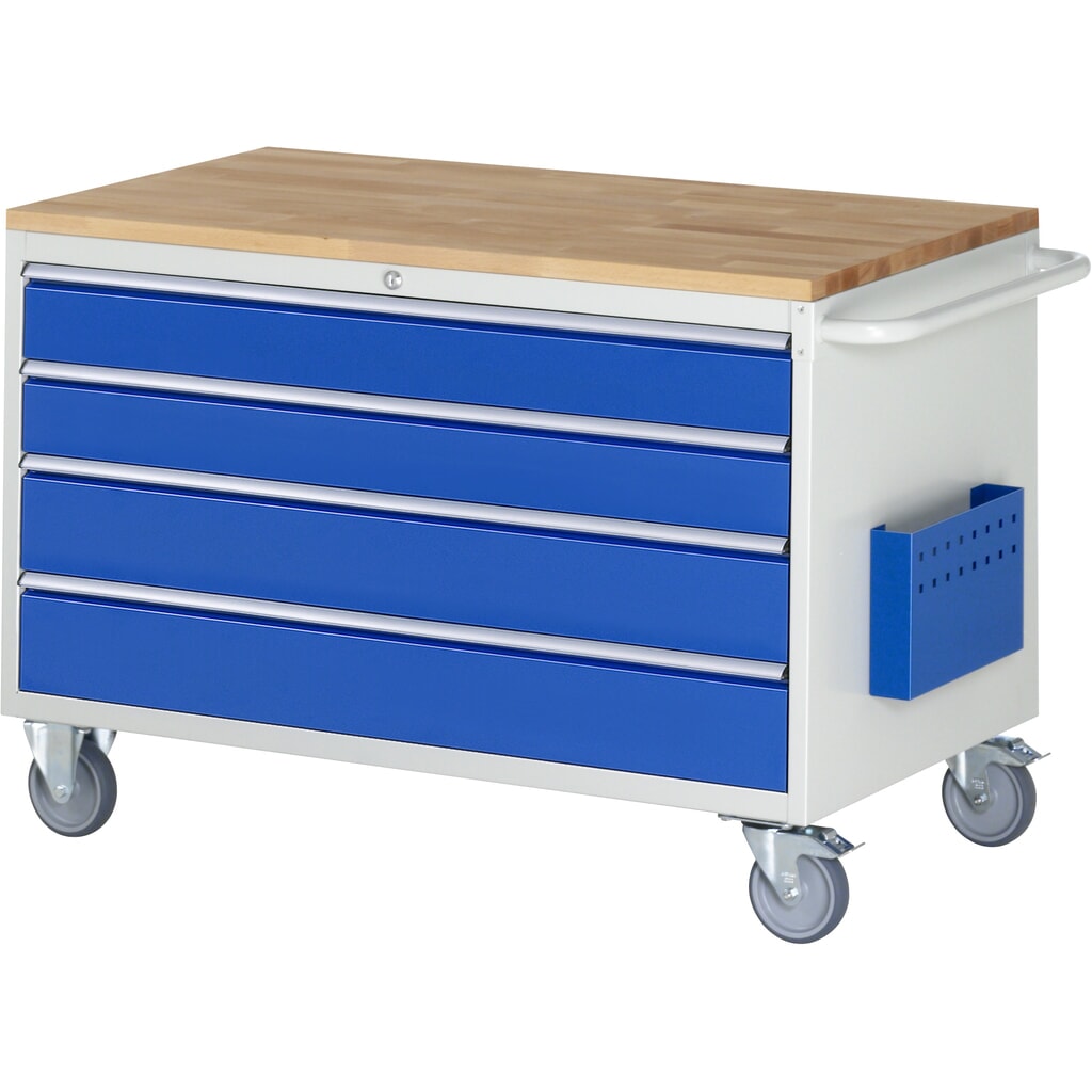 RAU Werkstattwagen Serie 7000, HxBxT 795 x 1.145 x 650 mm, 4 x 90%-Auszug-Schubladen 2 x 120, 2 x 150 mm, Arbeitsplatte Buche Produktabbildung: RAU Werkstattwagen Serie 7000, HxBxT 795 x 1.145 x 650 mm, 4 x 90%-Auszug-Schubladen 2 x 120, 2 x 150 mm, Arbeitsplatte Buche