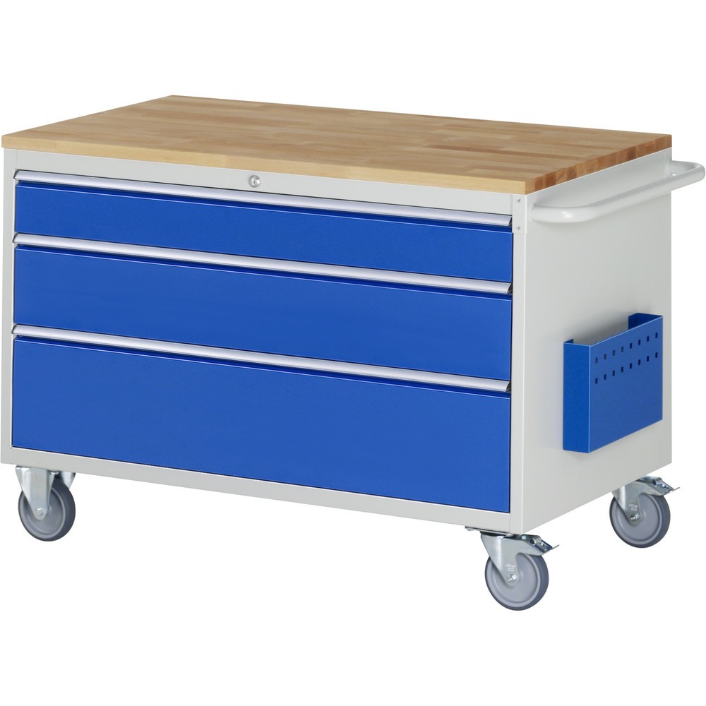 Produktabbildung: RAU Werkstattwagen Serie 7000, HxBxT 795 x 1.145 x 650 mm, 3 x 100%-Auszug-Schubladen 1 x 120, 1 x 180, 1 x 240 mm, Arbeitsplatte Buche