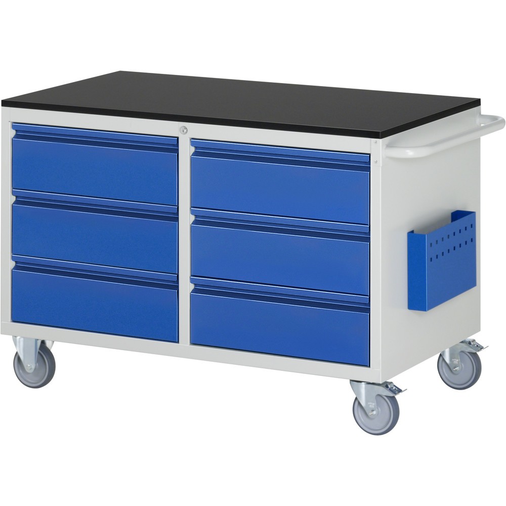 Produktabbildung: RAU Werkstattwagen Serie 7000, HxBxT 795 x 1.145 x 650 mm, 6 x 90%-Auszug-Schubladen, Arbeitsplatte Melamin
