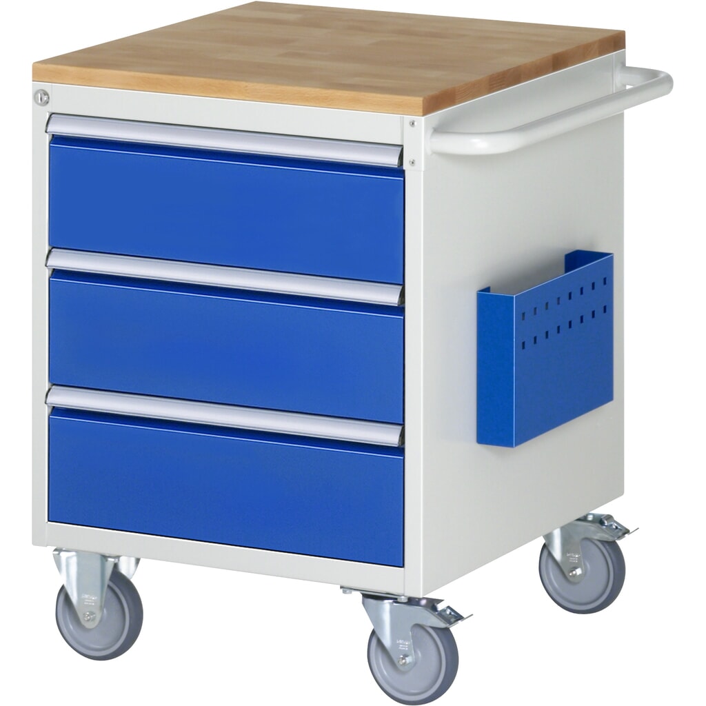 Produktabbildung Nr. 1: RAU Werkstattwagen Serie 7000, HxBxT 795 x 580 x 650 mm, 3 x 90%-Auszug-Schubladen 3 x 180 mm, Arbeitsplatte Buche