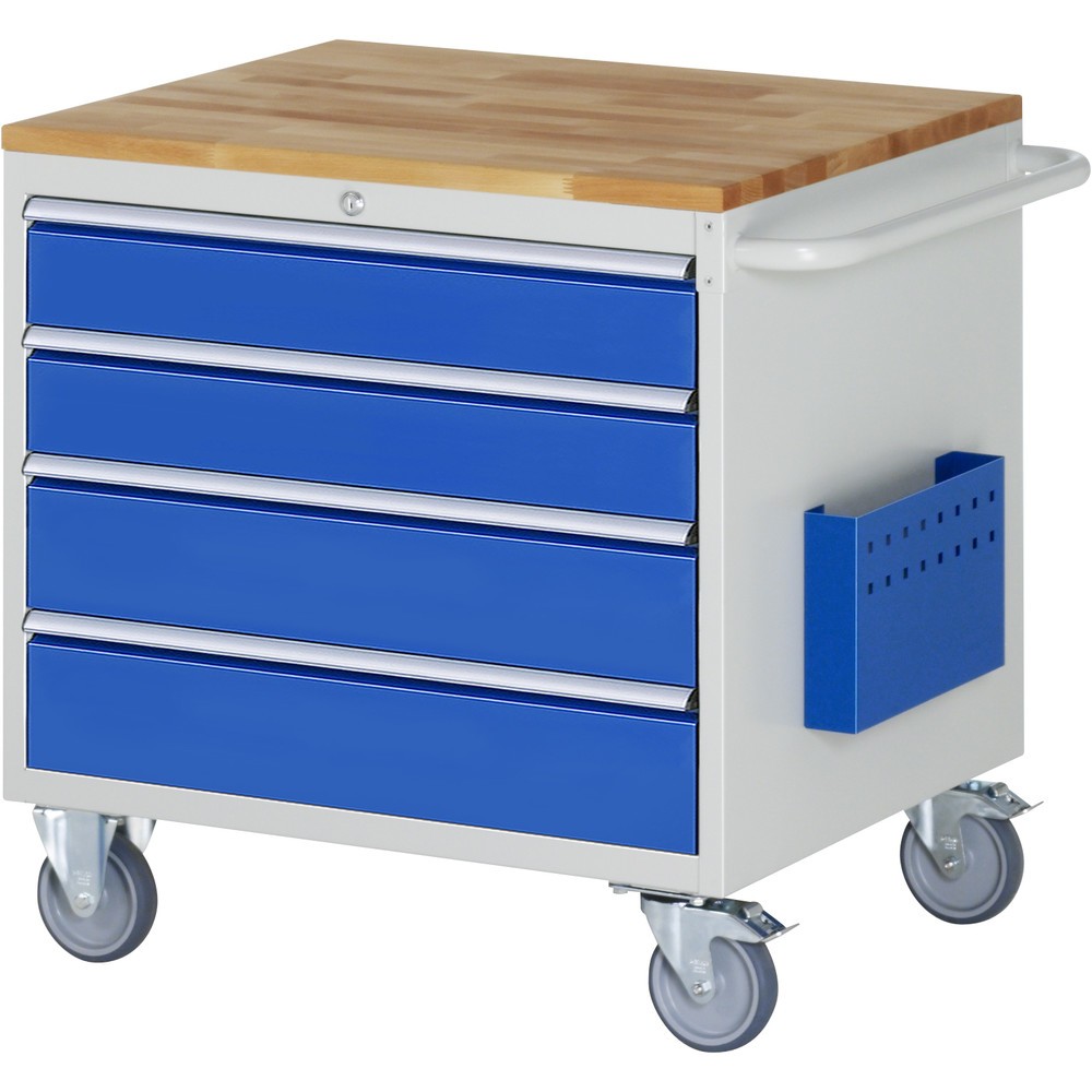Produktabbildung Nr. 1: RAU Werkstattwagen Serie 7000, HxBxT 795 x 770 x 650 mm, 4 x 90%-Auszug-Schubladen 2 x 120, 2 x 150 mm, Arbeitsplatte Buche