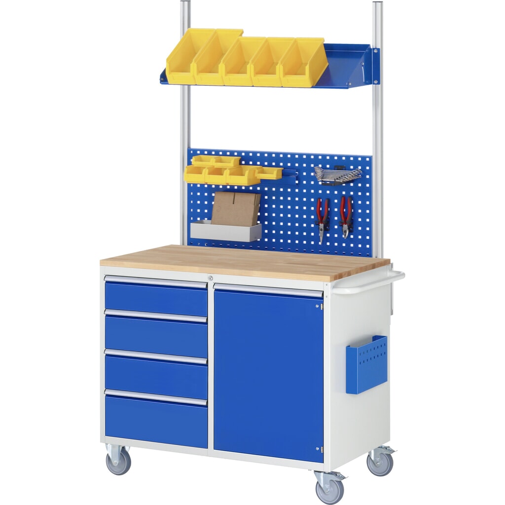 Produktabbildung Nr. 6: RAU Werkstattwagen Serie 7000, HxBxT 975 x 1.145 x 650 mm, 1 Flügeltür, 5 x 100%-Auszug-Schubladen 3 x 120, 2 x 180 mm, Arbeitsplatte Metall