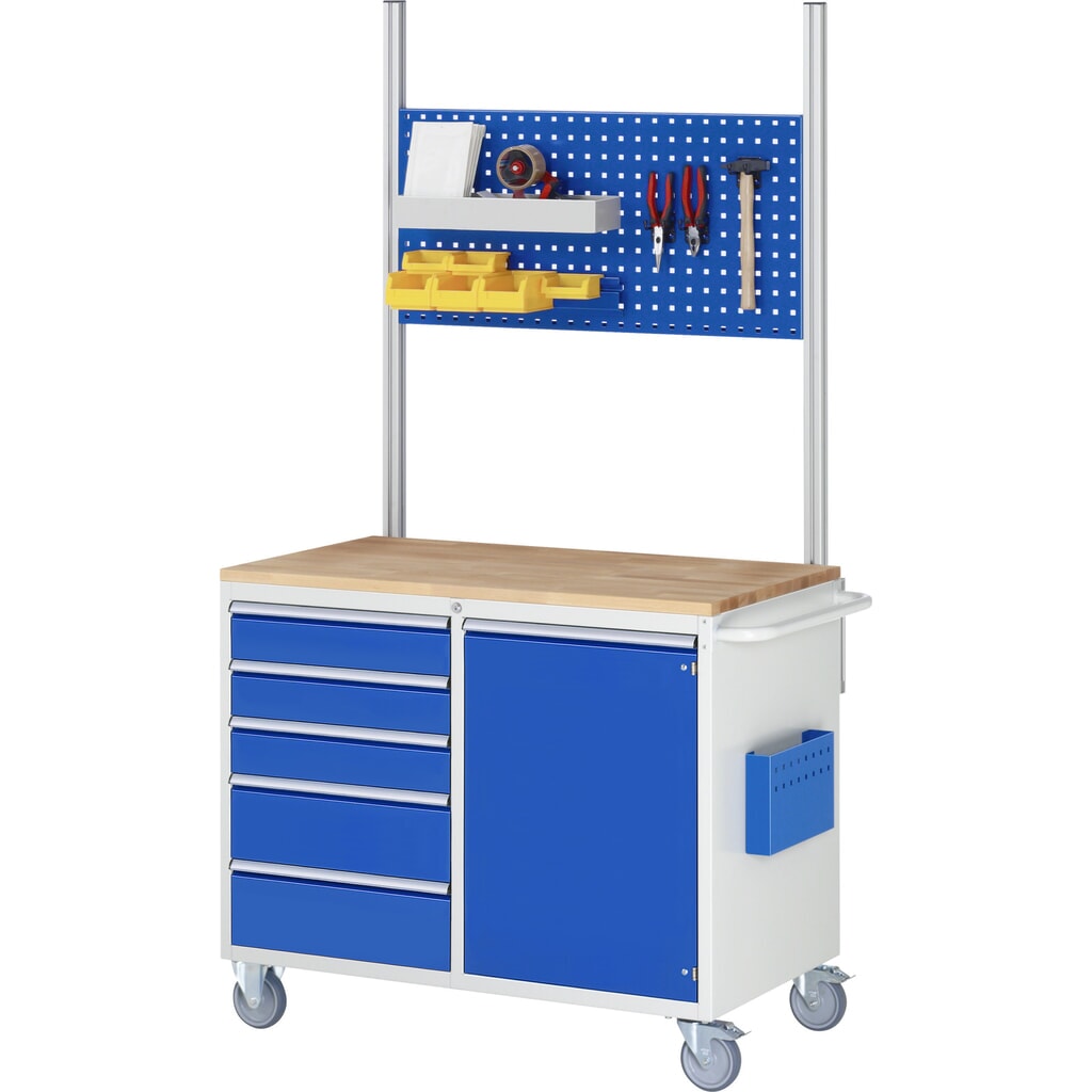 Produktabbildung Nr. 7: RAU Werkstattwagen Serie 7000, HxBxT 975 x 1.145 x 650 mm, 1 Flügeltür, 5 x 100%-Auszug-Schubladen 3 x 120, 2 x 180 mm, Arbeitsplatte Metall