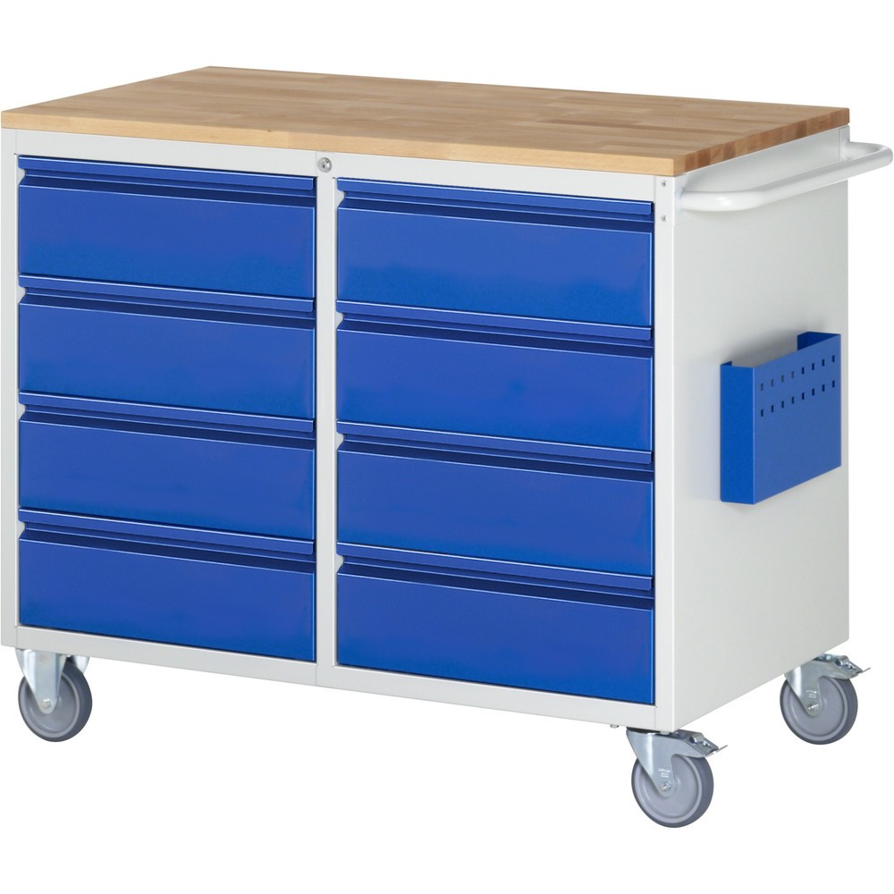 Produktabbildung: RAU Werkstattwagen Serie 7000, HxBxT 975 x 1.145 x 650 mm, 8 Schubladen 8 x 180 mm, Arbeitsplatte Buche, Schubladen-TK 100 kg