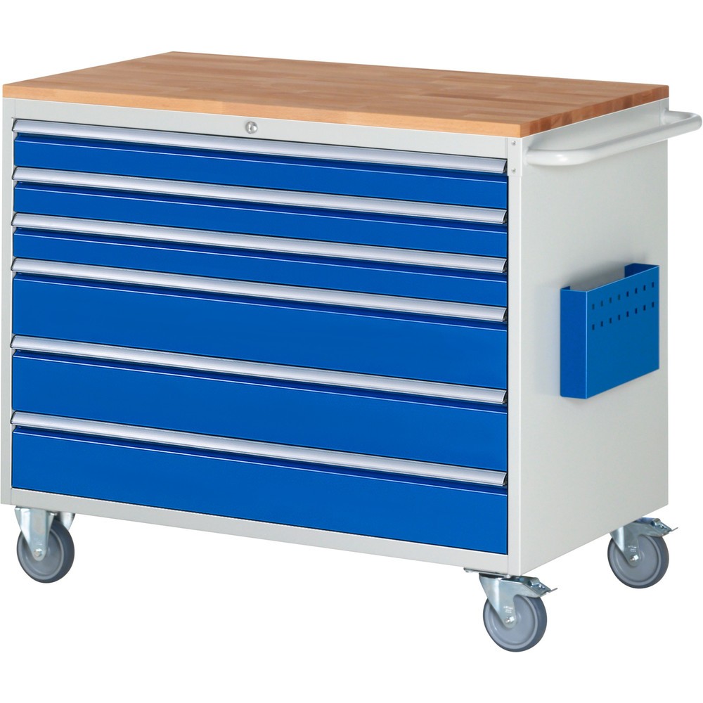 Produktabbildung Nr. 1: RAU Werkstattwagen Serie 7000, HxBxT 975 x 1.145 x 650 mm, 6 x 100%-Auszug-Schubladen 3 x 90, 3 x 150 mm, Arbeitsplatte Buche