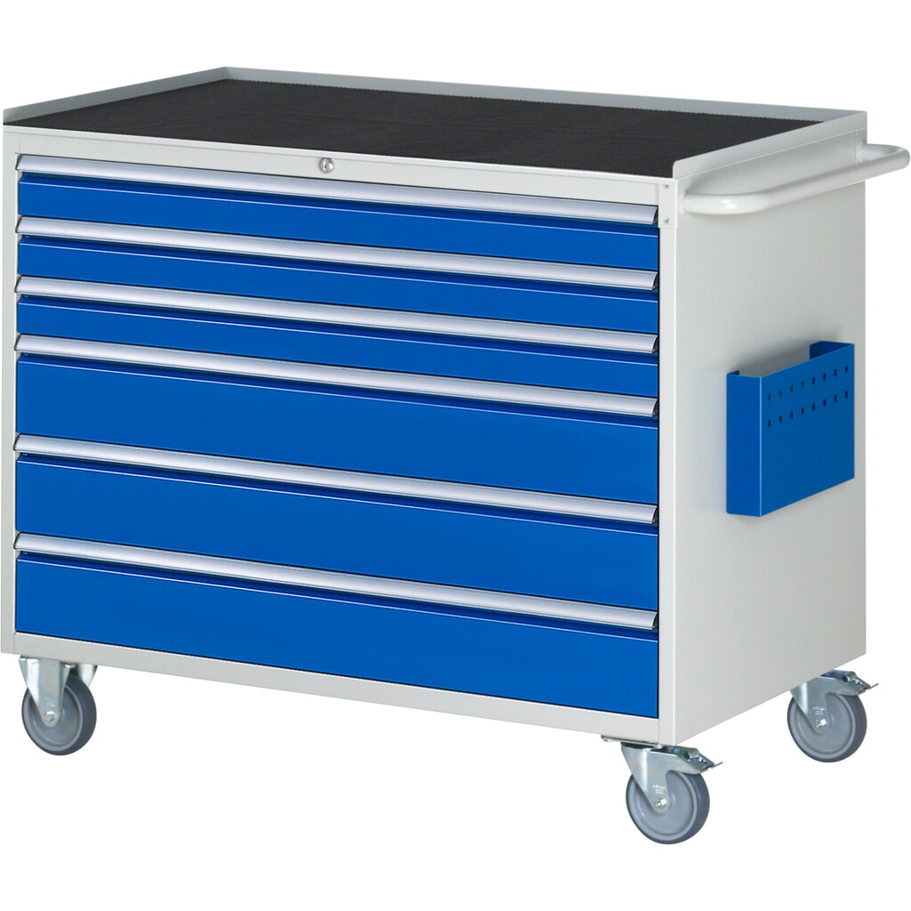 Produktabbildung: RAU Werkstattwagen Serie 7000, HxBxT 975 x 1.145 x 650 mm, 6 x 90%-Auszug-Schubladen 3 x 90, 3 x 150 mm, Arbeitsplatte Metall