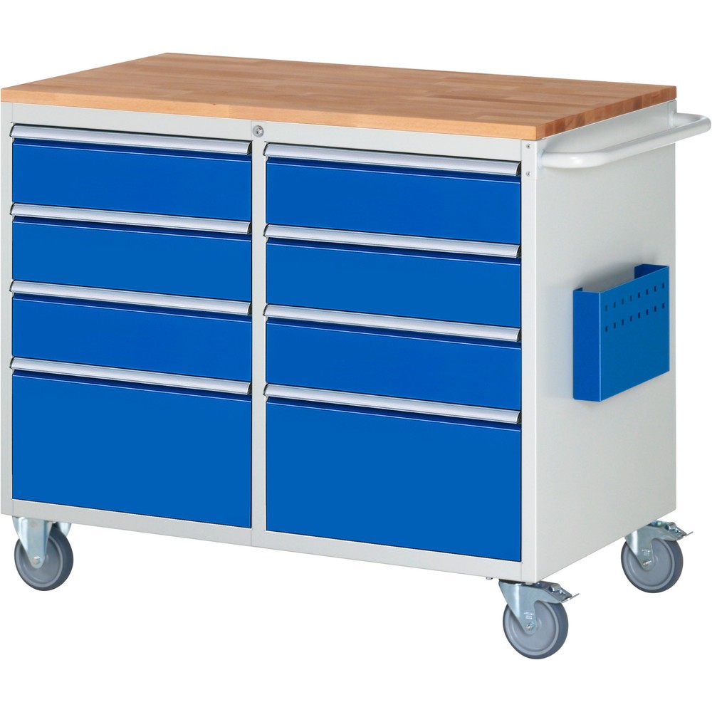 Produktabbildung: RAU Werkstattwagen Serie 7000, HxBxT 975 x 1.145 x 650 mm, 8 x 90%-Auszug-Schubladen 6 x 150, 2 x 270 mm, Arbeitsplatte Buche