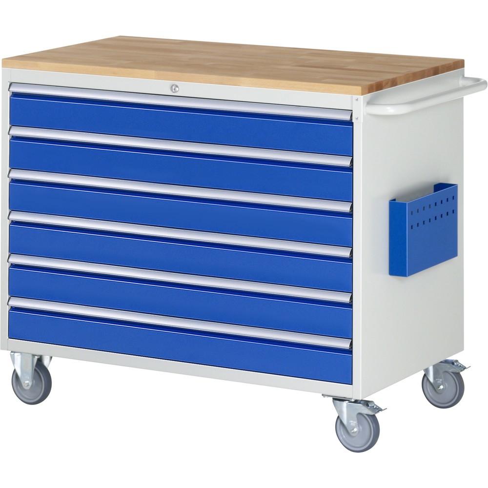 Produktabbildung Nr. 1: RAU Werkstattwagen Serie 7000, HxBxT 975 x 1.145 x 650 mm, 6 x 100%-Auszug-Schubladen 6 x 120 mm, Arbeitsplatte Buche