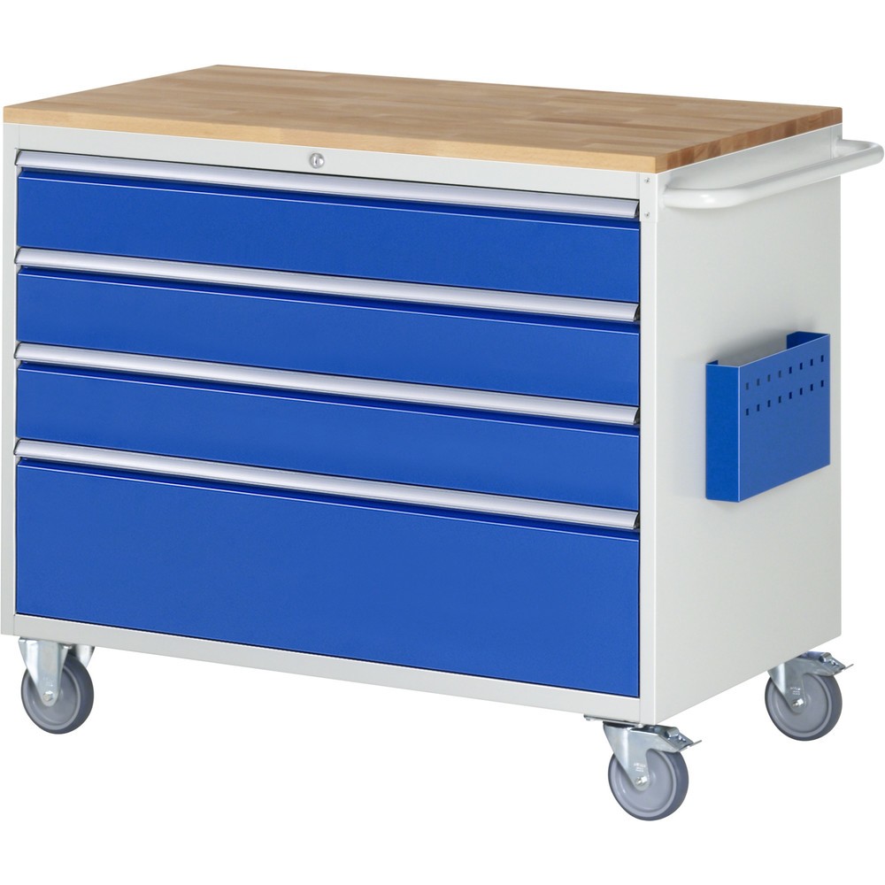 Produktabbildung: RAU Werkstattwagen Serie 7000, HxBxT 975 x 1.145 x 650 mm, 4 x 90%-Auszug-Schubladen 3 x 150, 1 x 270 mm, Arbeitsplatte Buche