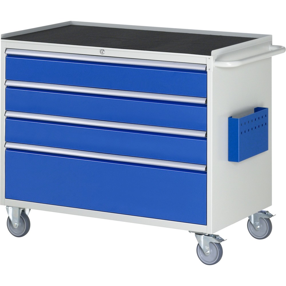 Produktabbildung: RAU Werkstattwagen Serie 7000, HxBxT 975 x 1.145 x 650 mm, 4 x 100%-Auszug-Schubladen 3 x 150, 1 x 270 mm, Arbeitsplatte Metall