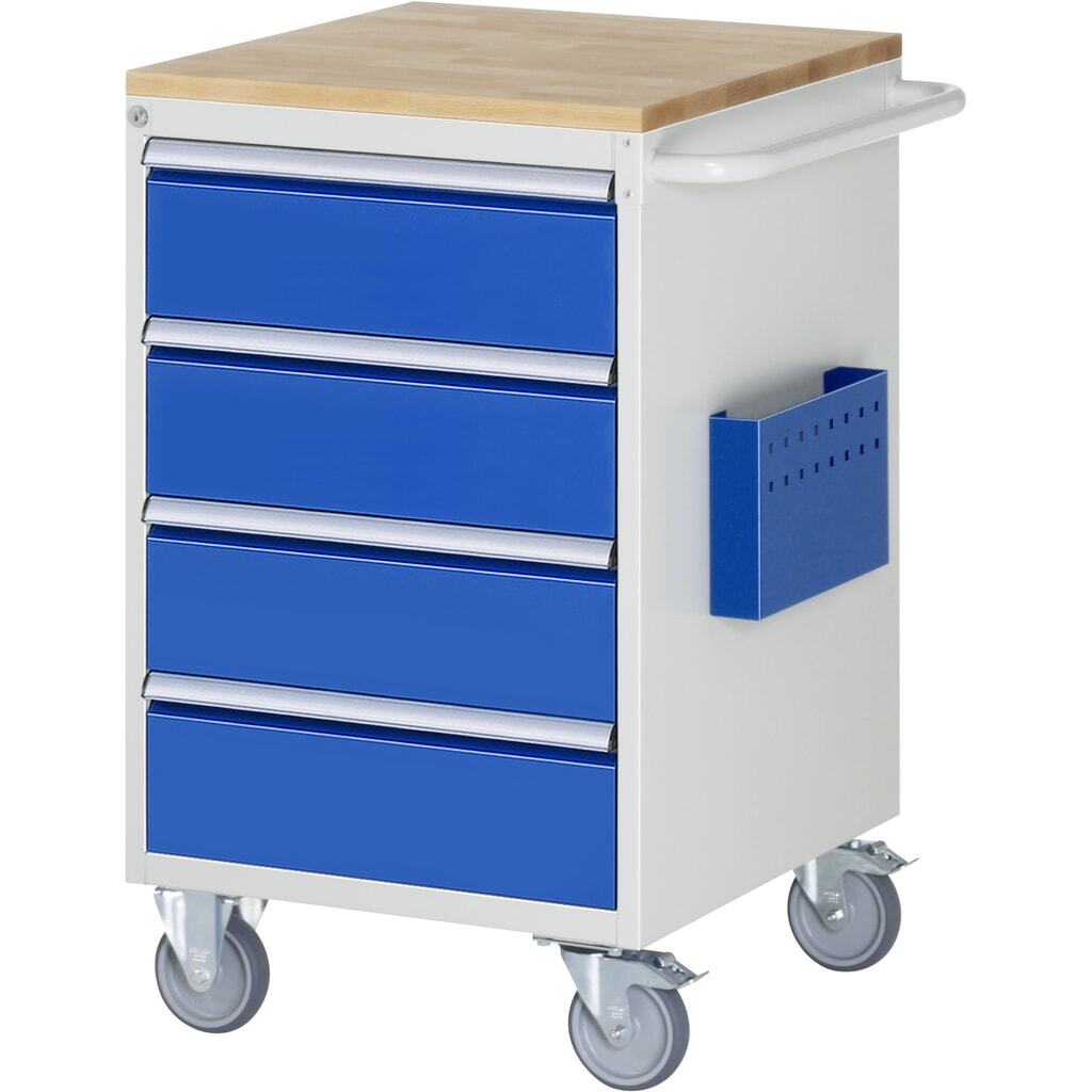 Produktabbildung: RAU Werkstattwagen Serie 7000, HxBxT 975 x 580 x 650 mm, 4 x 90%-Auszug-Schubladen 4 x 180 mm, Arbeitsplatte Buche