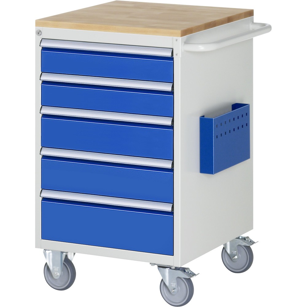 Produktabbildung Nr. 1: RAU Werkstattwagen Serie 7000, HxBxT 975 x 580 x 650 mm, 5 x 90%-Auszug-Schubladen 2 x 120, 2 x 150 mm, 1 x 180 mm, Arbeitsplatte Buche