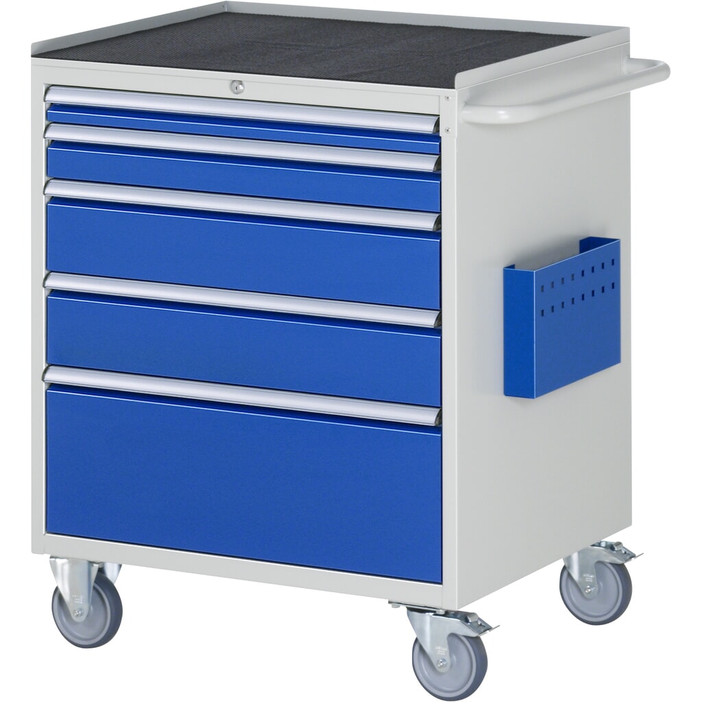 Produktabbildung: RAU Werkstattwagen Serie 7000, HxBxT 975 x 770 x 650 mm, 5 x 90%-Auszug-Schubladen 1 x 60, 1 x 90, 2 x 150, 1 x 270 mm, Arbeitsplatte Metall