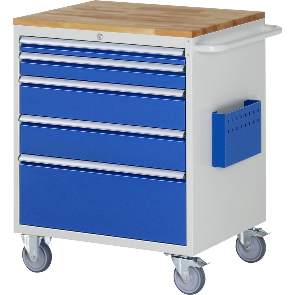 RAU Werkstattwagen Serie 7000, HxBxT 975 x 770 x 650 mm, 5 x 90%-Auszug-Schubladen 1 x 60, 1 x 90, 2 x 150, 1 x 270 mm, Arbeitsplatte Buche Produktabbildung: RAU Werkstattwagen Serie 7000, HxBxT 975 x 770 x 650 mm, 5 x 90%-Auszug-Schubladen 1 x 60, 1 x 90, 2 x 150, 1 x 270 mm, Arbeitsplatte Buche