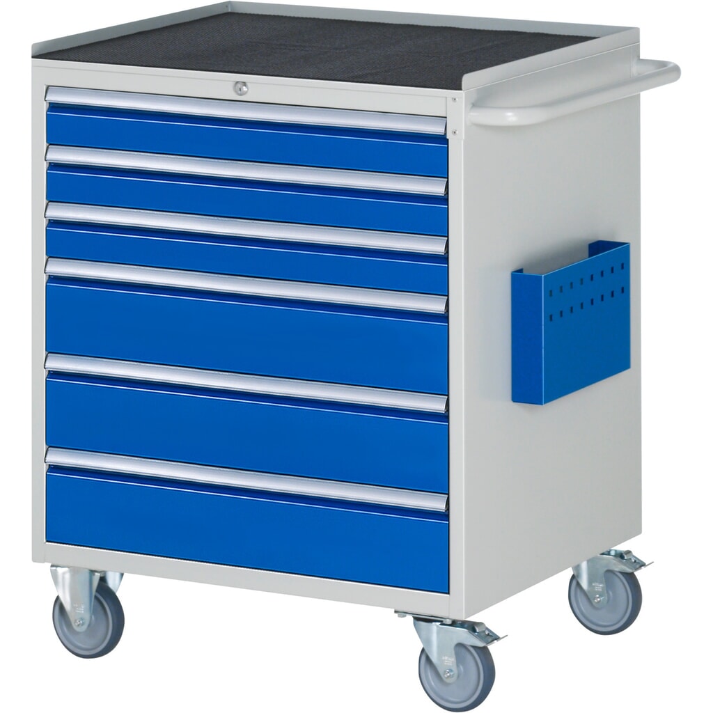 Produktabbildung: RAU Werkstattwagen Serie 7000, HxBxT 975 x 770 x 650 mm, 6 x 90%-Auszug-Schubladen 3 x 90, 3 x 150 mm, Arbeitsplatte Metall