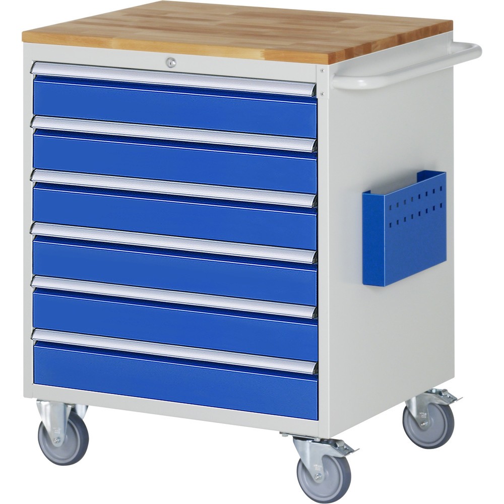 Produktabbildung Nr. 1: RAU Werkstattwagen Serie 7000, HxBxT 975 x 770 x 650 mm, 6 x 90%-Auszug-Schubladen 6 x 120 mm, Arbeitsplatte Buche
