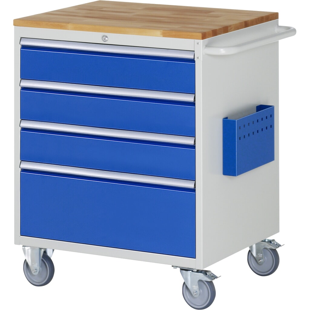 Produktabbildung: RAU Werkstattwagen Serie 7000, HxBxT 975 x 770 x 650 mm, 4 x 90%-Auszug-Schubladen 3 x 150, 1 x 270 mm, Arbeitsplatte Buche