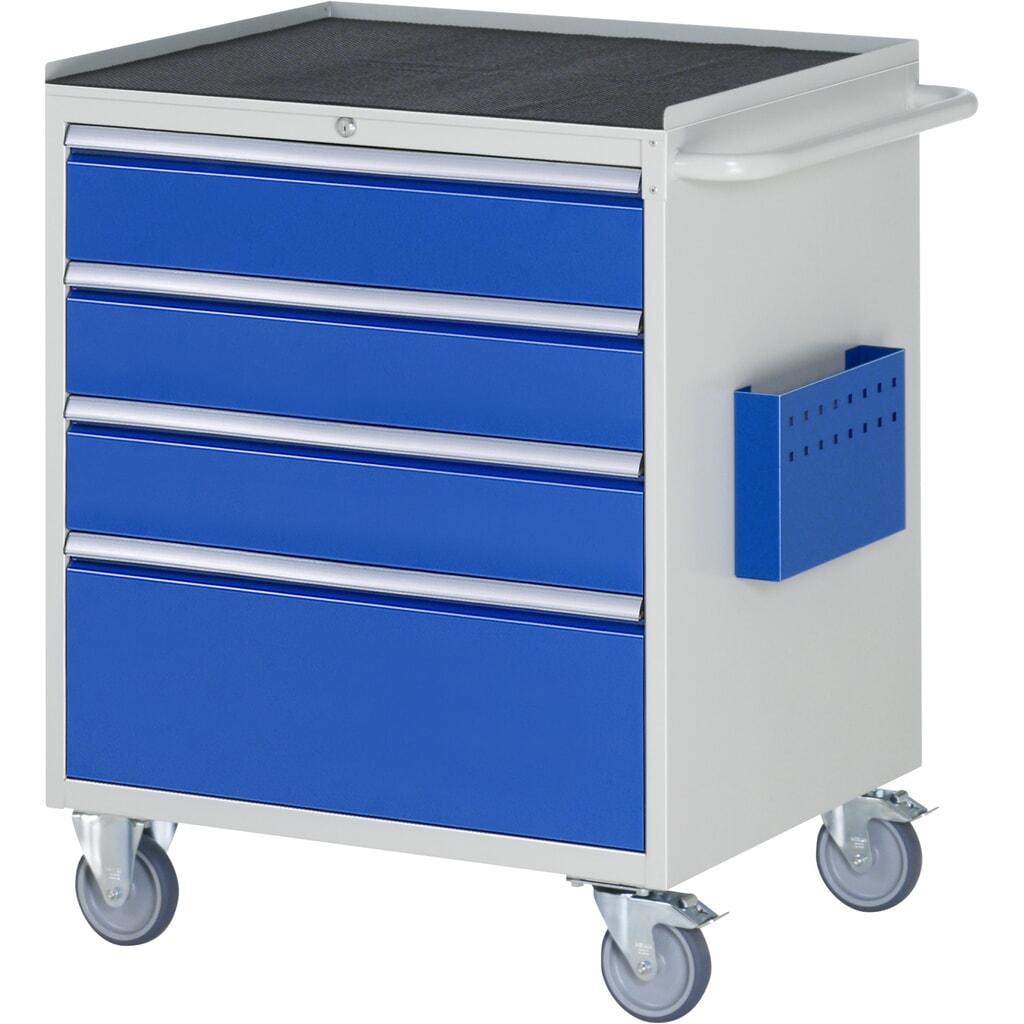 Produktabbildung: RAU Werkstattwagen Serie 7000, HxBxT 975 x 770 x 650 mm, 4 x 100%-Auszug-Schubladen 3 x 150, 1 x 270 mm, Arbeitsplatte Metall