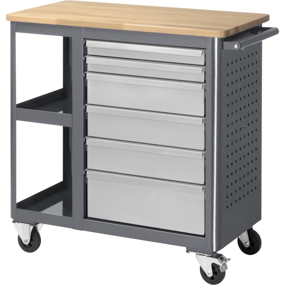 Produktabbildung: RAU Werkstattwagen Serie adlatus, HxBxT 950 x 960 x 450 mm, 6 Schubladen, Arbeitsplatte Buche