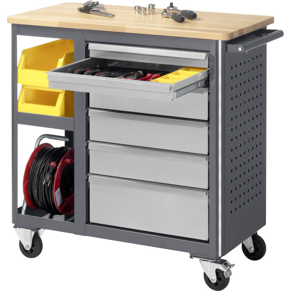 Produktabbildung Nr. 3: RAU Werkstattwagen Serie adlatus, HxBxT 950 x 960 x 450 mm, 6 Schubladen, Arbeitsplatte Buche