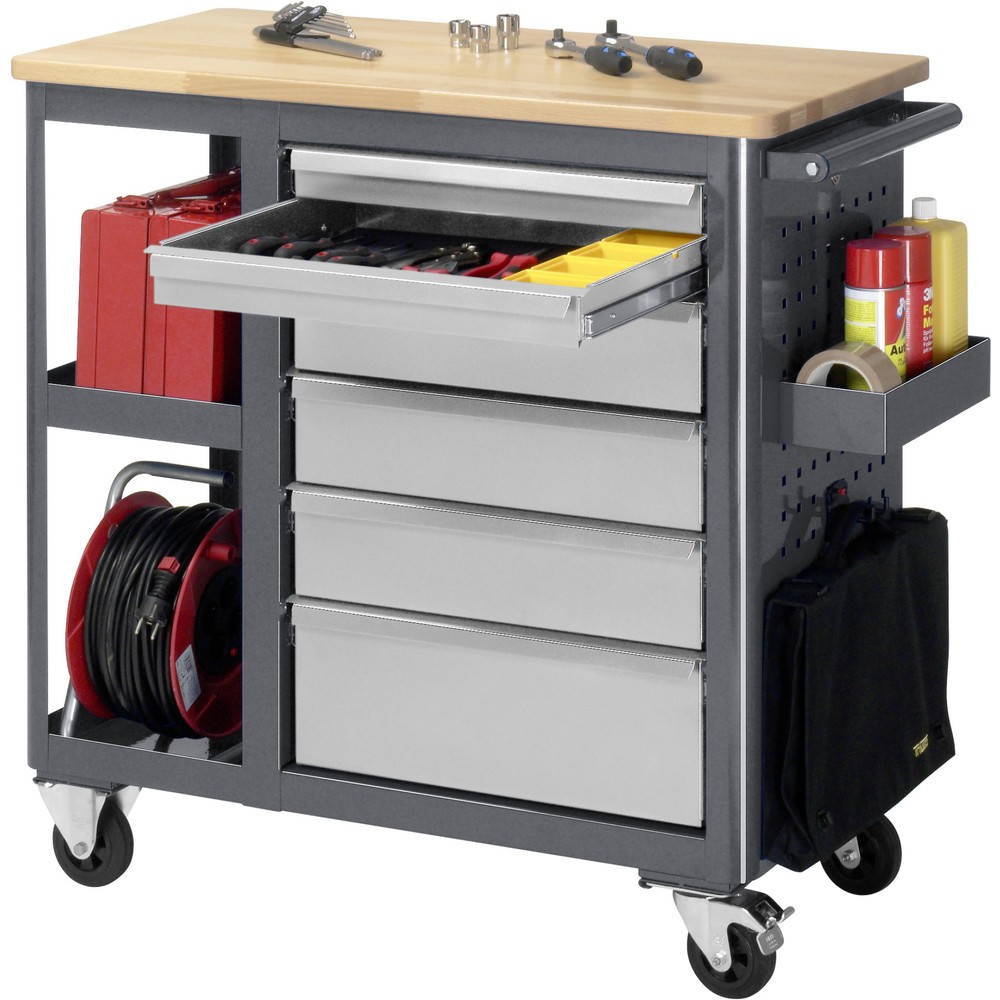 Produktabbildung Nr. 4: RAU Werkstattwagen Serie adlatus, HxBxT 950 x 960 x 450 mm, 6 Schubladen, Arbeitsplatte Buche