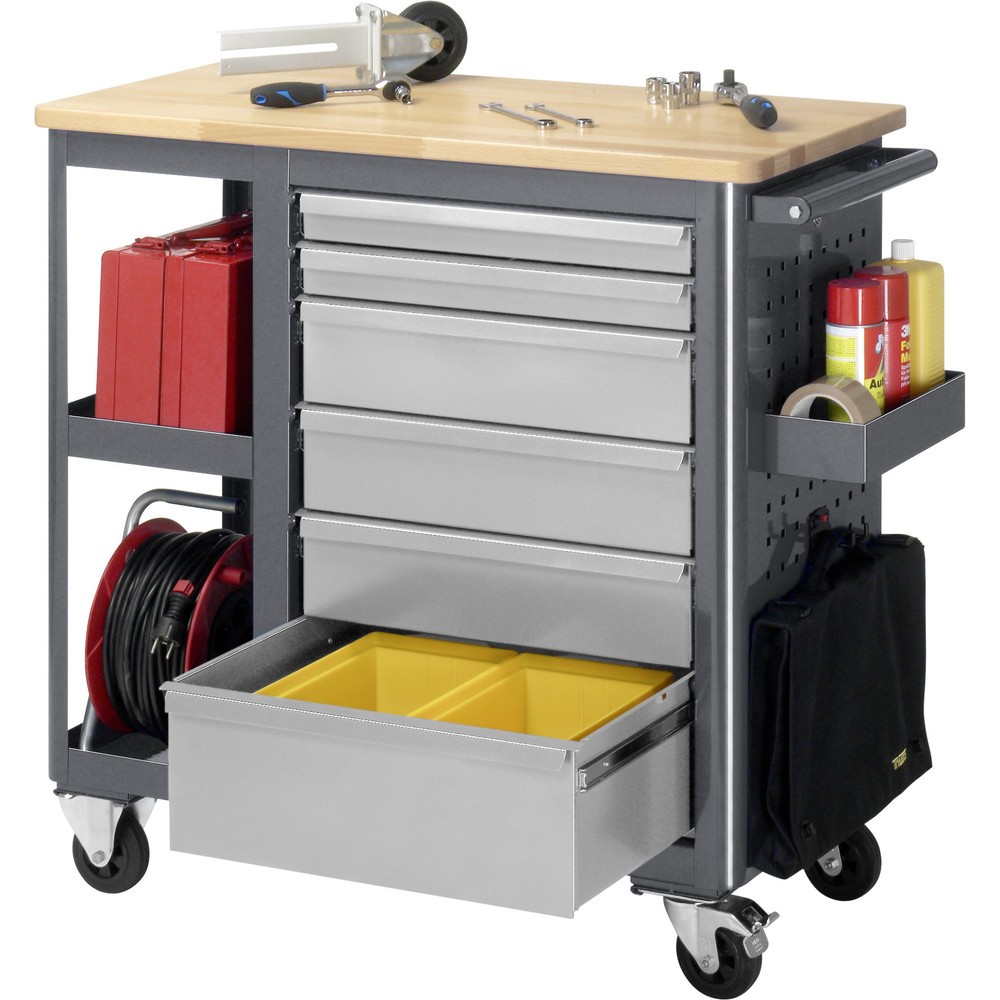 Produktabbildung Nr. 5: RAU Werkstattwagen Serie adlatus, HxBxT 950 x 960 x 450 mm, 6 Schubladen, Arbeitsplatte Buche