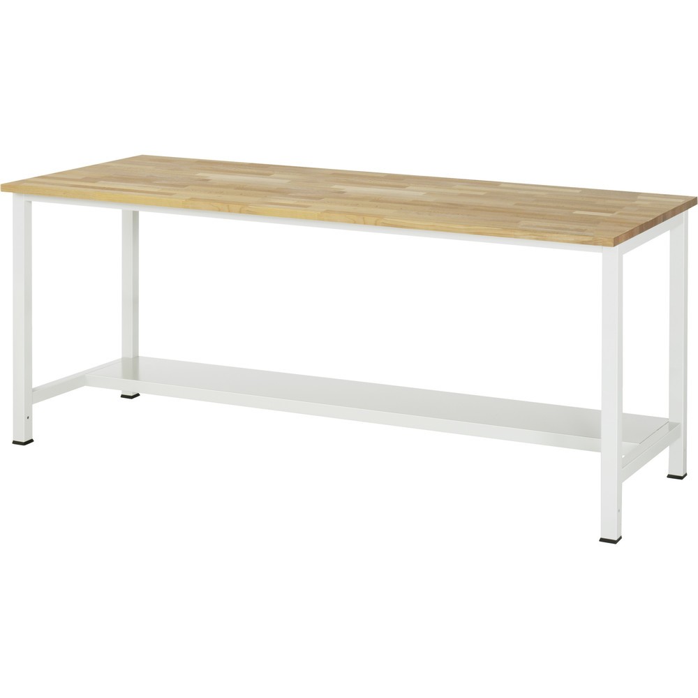 Produktabbildung: RAU Werktisch 900 mit Ablageboden Tiefe 320 mm, HxBxT 825 x 2.500 x 800 mm, Arbeitplatte Buche-Massiv
