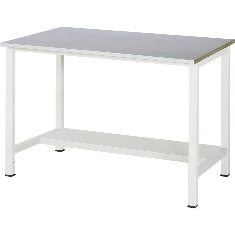 Produktabbildung: RAU Werktisch 900 mit Ablageboden Tiefe 320 mm, HxBxT 825 x 1.250 x 800 mm, Arbeitplatte Edelstahlblech-Belag