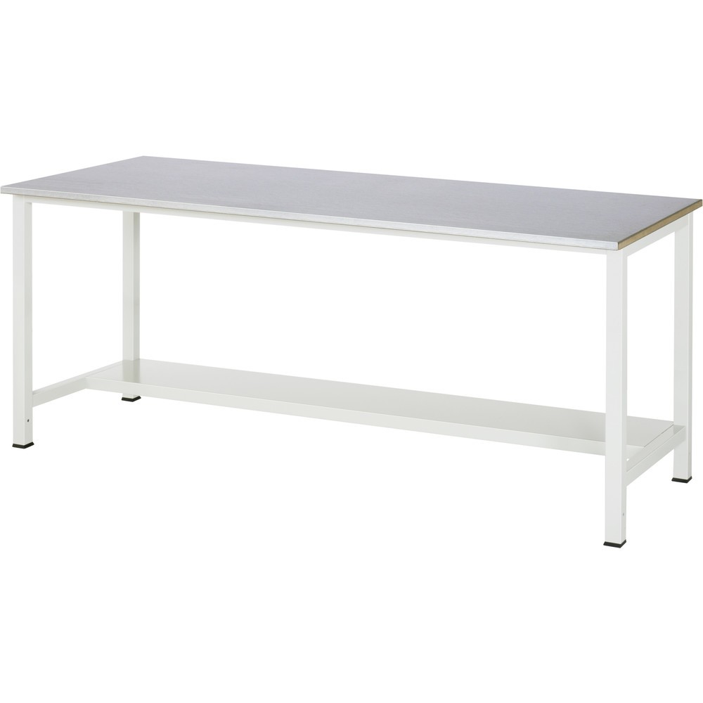 Produktabbildung: RAU Werktisch 900 mit Ablageboden Tiefe 320 mm, HxBxT 825 x 2.500 x 800 mm, Arbeitplatte Stahlblech-Belag