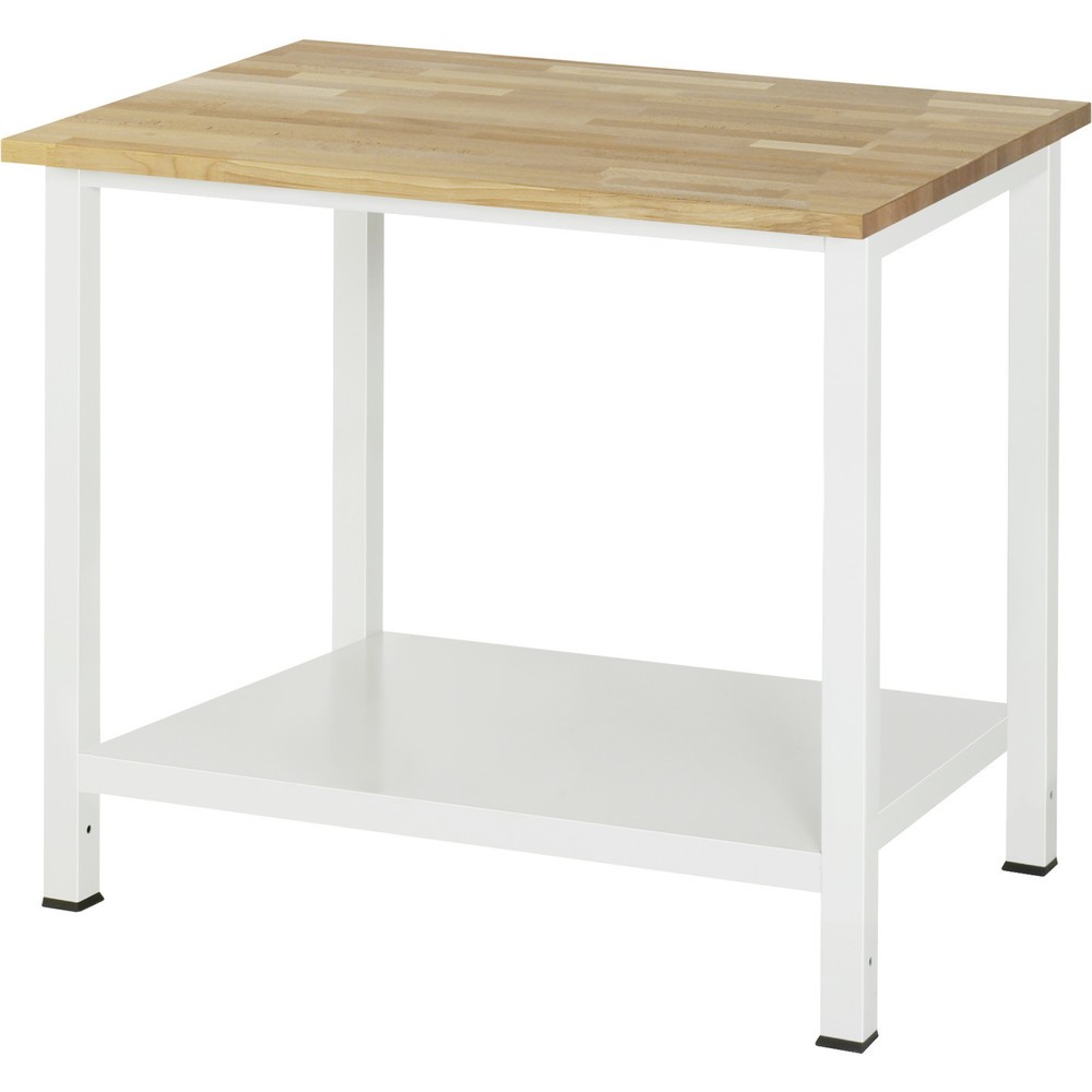 Produktabbildung: RAU Werktisch 900 mit Ablageboden Tiefe 650 mm, HxBxT 825 x 1.000 x 800 mm, Arbeitplatte Buche-Massiv