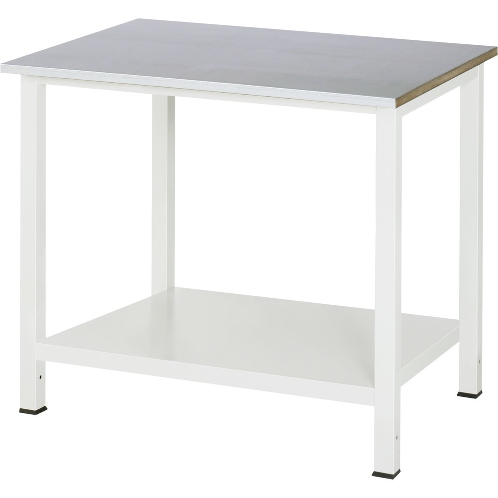 Produktabbildung: RAU Werktisch 900 mit Ablageboden Tiefe 650 mm, HxBxT 825 x 1.000 x 800 mm, Arbeitplatte Edelstahlblech-Belag
