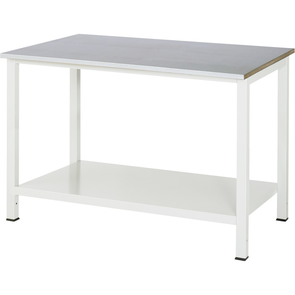 Produktabbildung: RAU Werktisch 900 mit Ablageboden Tiefe 650 mm, HxBxT 825 x 1.250 x 800 mm, Arbeitplatte Stahlblech-Belag