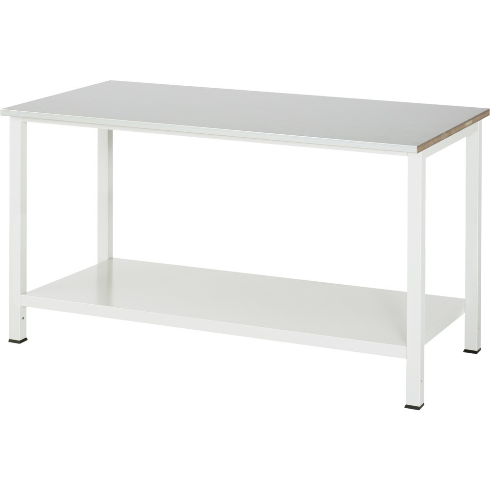 Produktabbildung: RAU Werktisch 900 mit Ablageboden Tiefe 650 mm, HxBxT 825 x 1.500 x 800 mm, Arbeitplatte Edelstahlblech-Belag