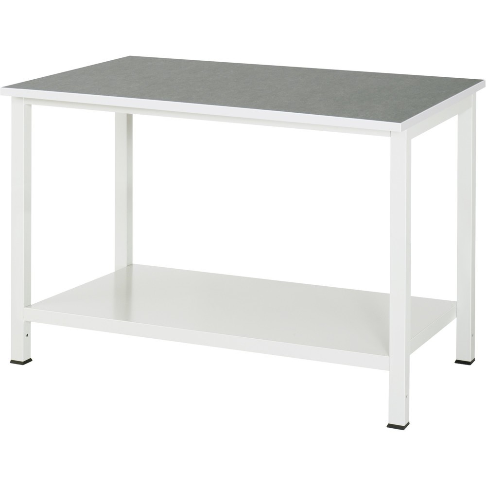 Produktabbildung: RAU Werktisch 900 mit Ablageboden Tiefe 650 mm, HxBxT 825 x 1.250 x 800 mm, Arbeitplatte Universal-/Linoleum-Belag