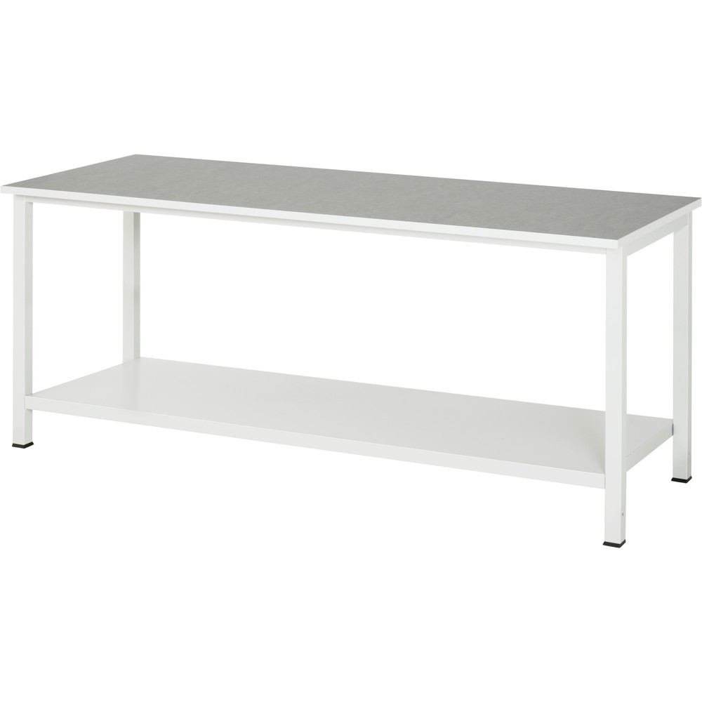 Produktabbildung: RAU Werktisch 900 mit Ablageboden Tiefe 650 mm, HxBxT 825 x 2.500 x 800 mm, Arbeitplatte Universal-/Linoleum-Belag